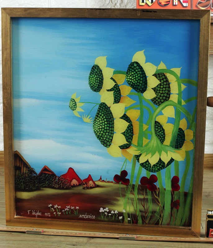 Franjo Vujcec Hinterglasmalerei Sonnenblumen 1972