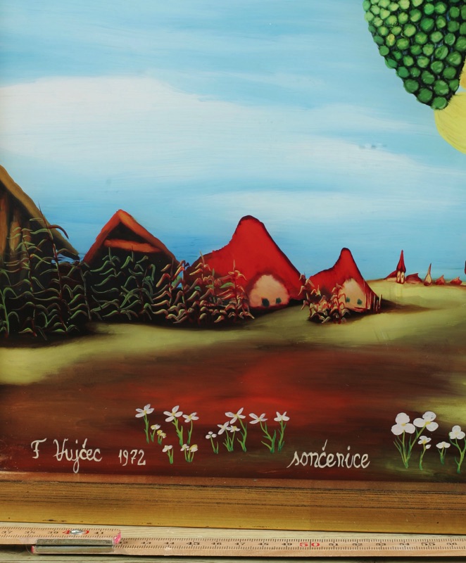 Franjo Vujcec Hinterglasmalerei Sonnenblumen 1972