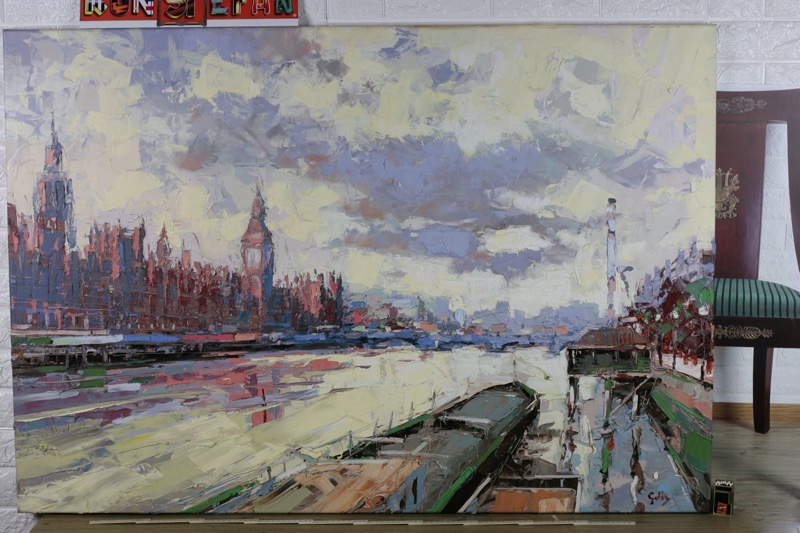 Frank Getty Ölgemälde London Temse Big Ben 130cm