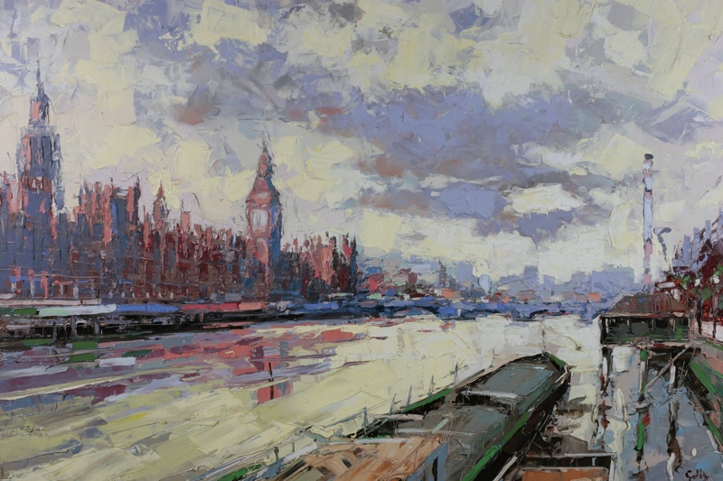 Frank Getty Ölgemälde London Temse Big Ben 130cm