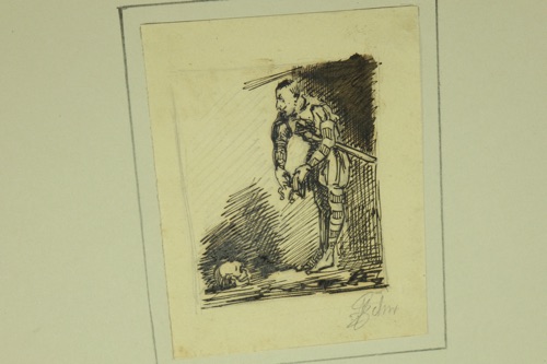 Frans Schwartz 3x Zeichnung antik Personen Portraits Totentanz