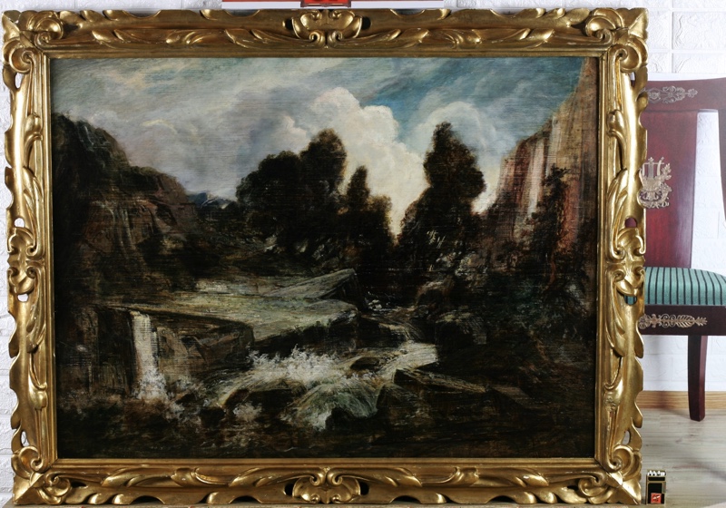 Friedrich Ernst Wolfrom Ölgemälde antik Landschaft Wasser 117cm