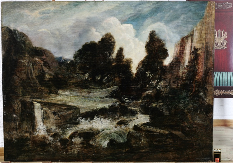 Friedrich Ernst Wolfrom Ölgemälde antik Landschaft Wasser 117cm