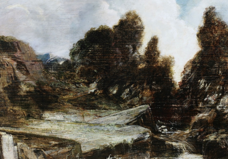 Friedrich Ernst Wolfrom Ölgemälde antik Landschaft Wasser 117cm