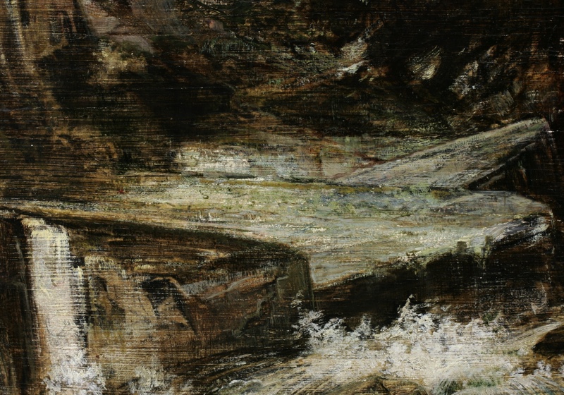 Friedrich Ernst Wolfrom Ölgemälde antik Landschaft Wasser 117cm