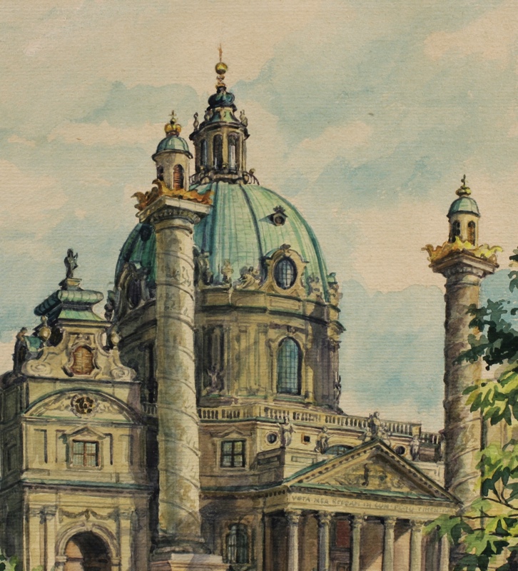 Friedrich Frank Aquarell Karlskirche Wien