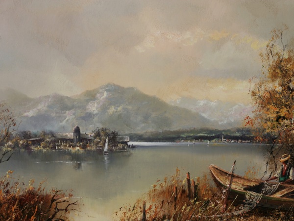 Friedrich Karl Thauer Ölgemälde Chiemsee Angler