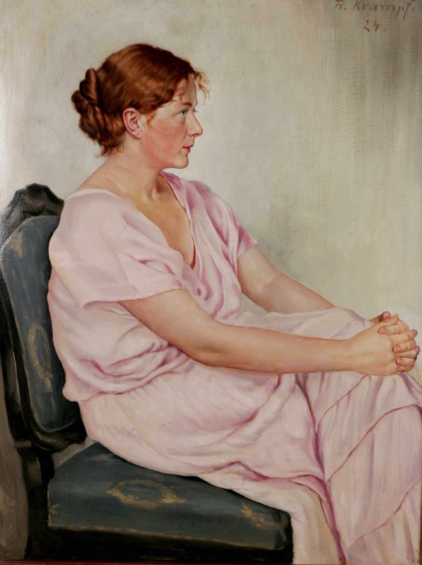 Friedrich Krampf antikes Ölgemälde von 1924 Portrait Dame Frau
