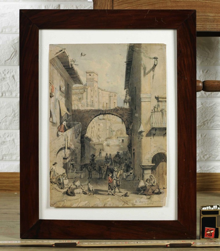Fritz Bamberger Zuschreibung Aquarell antik tarpejischer Fels Rom