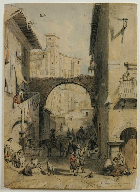 Fritz Bamberger Zuschreibung Aquarell antik tarpejischer Fels Rom