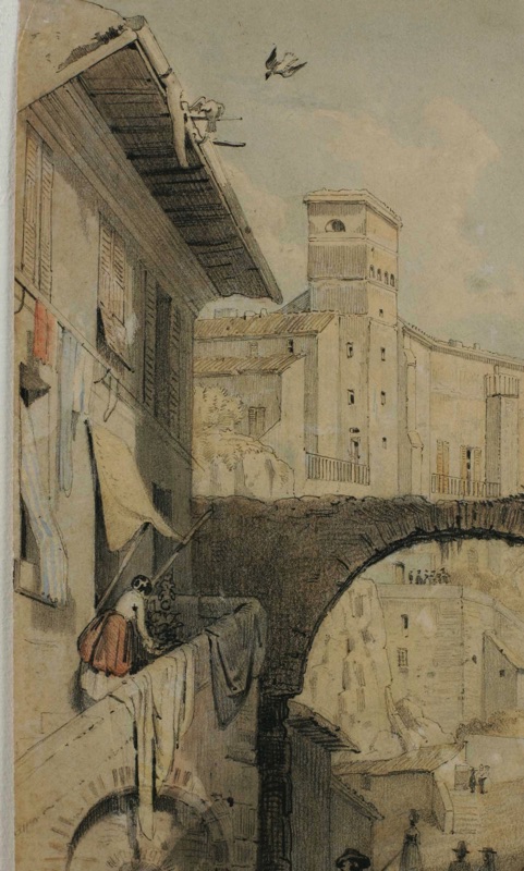 Fritz Bamberger Zuschreibung Aquarell antik tarpejischer Fels Rom