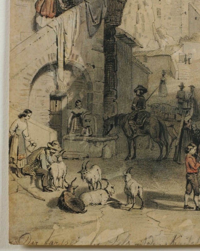 Fritz Bamberger Zuschreibung Aquarell antik tarpejischer Fels Rom
