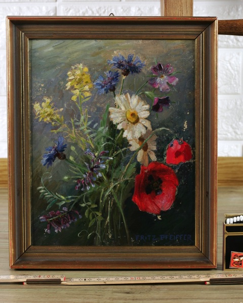 Fritz Pfeiffer antikes Ölgemälde Blumenstrauss Stillleben