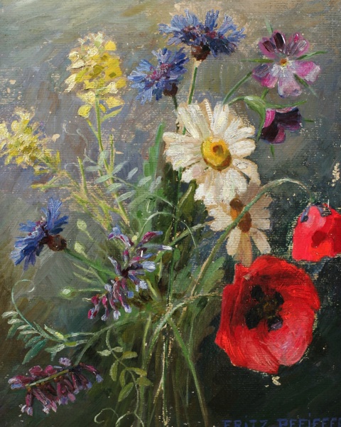 Fritz Pfeiffer antikes Ölgemälde Blumenstrauss Stillleben