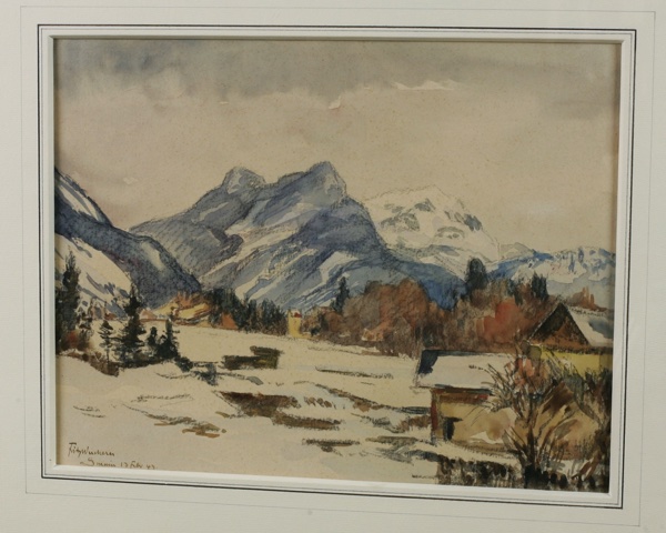 Fritz Wucherer Aquarell antik 1943 Alpen