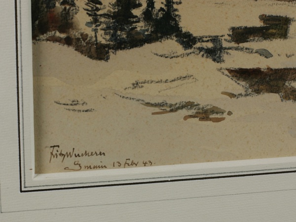 Fritz Wucherer Aquarell antik 1943 Alpen