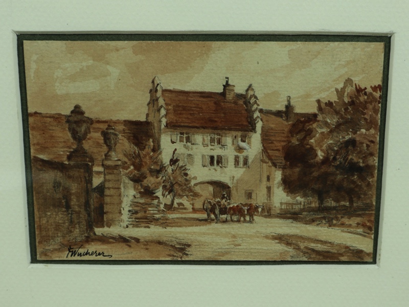 Fritz Wucherer Sepia Zeichnung antik Schloss