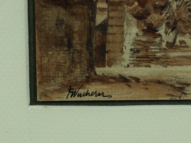 Fritz Wucherer Sepia Zeichnung antik Schloss