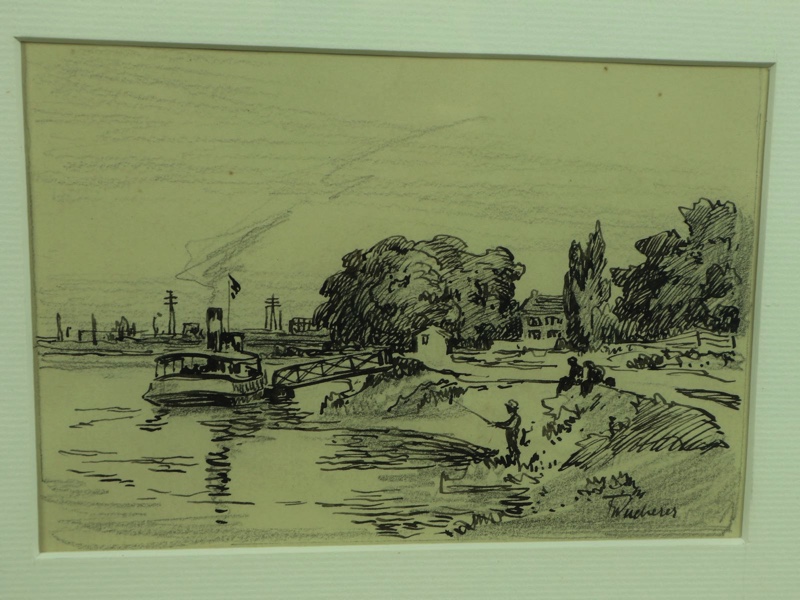 Fritz Wucherer Zeichnung antik Gerbermühle Frankfurt am Main