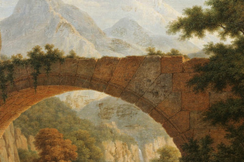 Geoffroy antikes Ölgemälde 1842 Aquädukt Brücke Landschaft