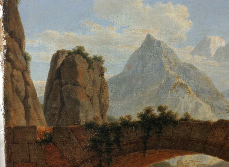 Geoffroy antikes Ölgemälde 1842 Aquädukt Brücke Landschaft