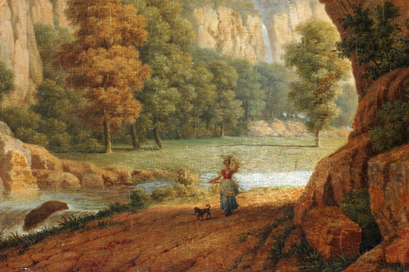 Geoffroy antikes Ölgemälde 1842 Aquädukt Brücke Landschaft