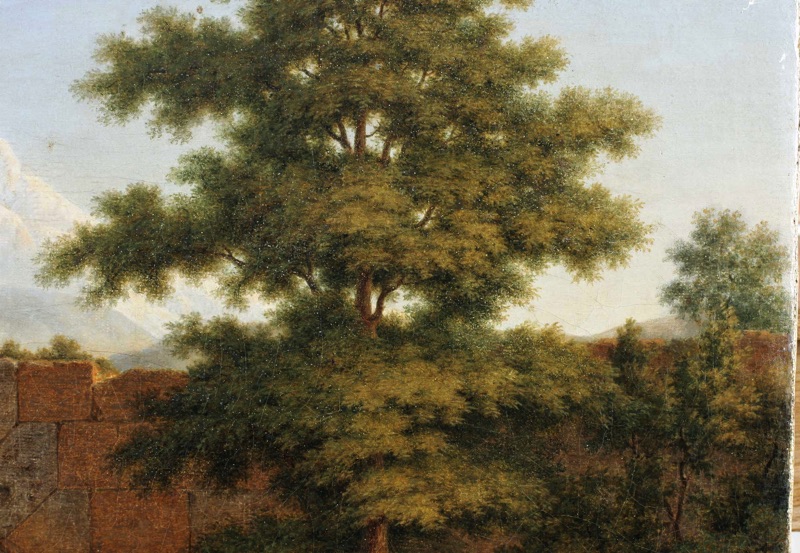 Geoffroy antikes Ölgemälde 1842 Aquädukt Brücke Landschaft