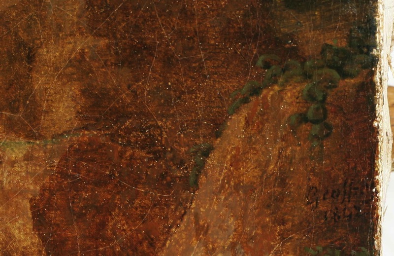Geoffroy antikes Ölgemälde 1842 Aquädukt Brücke Landschaft