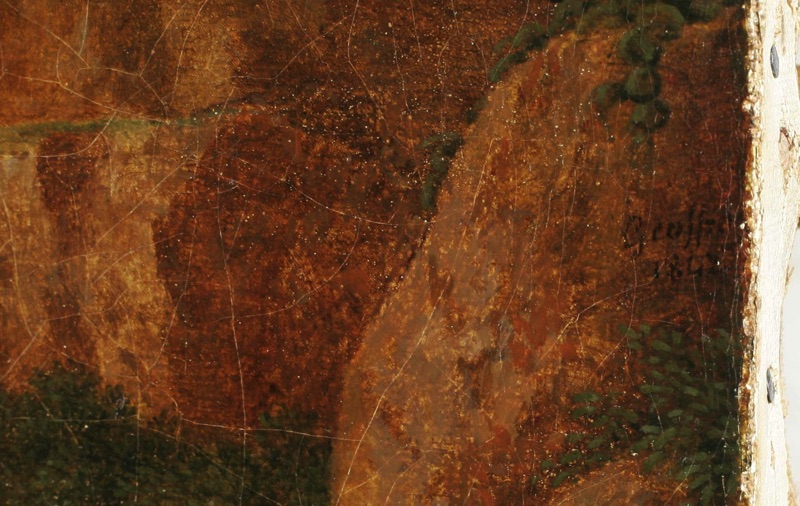 Geoffroy antikes Ölgemälde 1842 Aquädukt Brücke Landschaft
