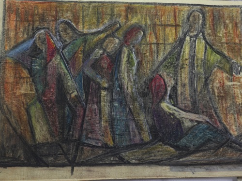 Gerhard Fischer Gemälde Mischtechnik Personen abstrakt Jesus