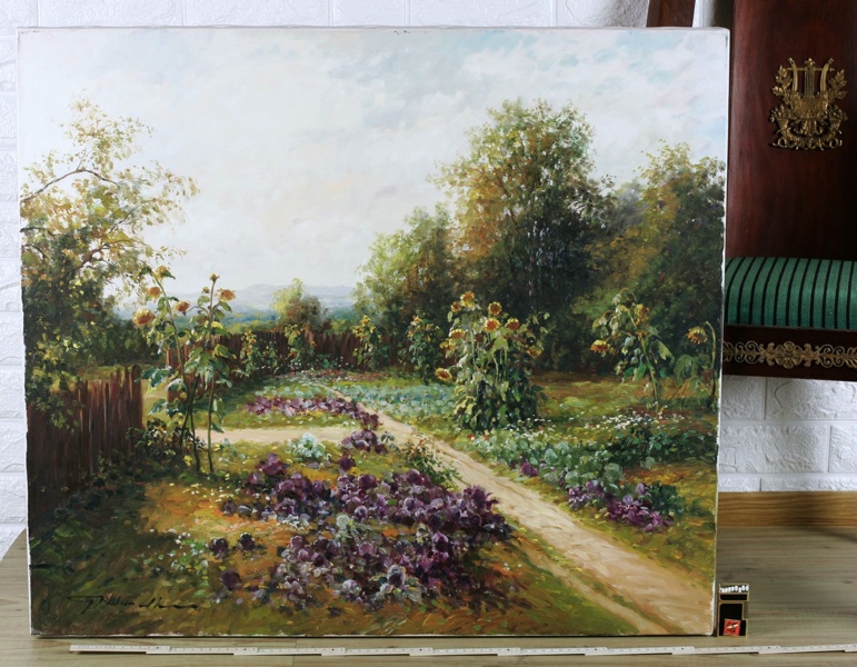 Gerhard Neswadba Ölgemälde Garten Landschaft Sonnenblumen 80cm