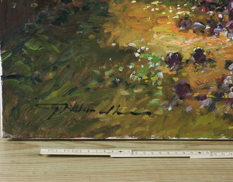 Gerhard Neswadba Ölgemälde Garten Landschaft Sonnenblumen 80cm