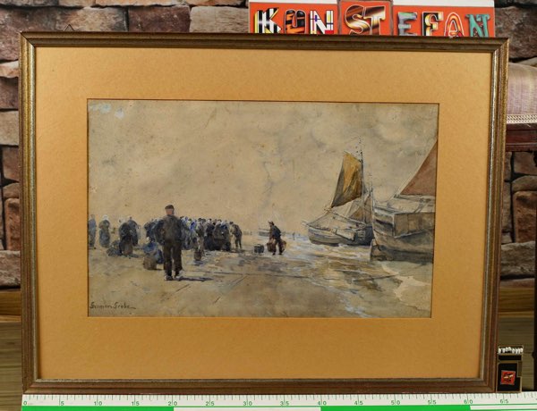 German Grobe Aquarell antik frischer Fang Meer