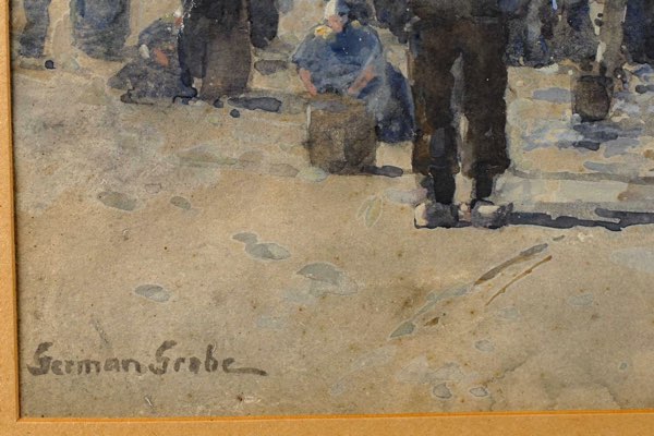 German Grobe Aquarell antik frischer Fang Meer