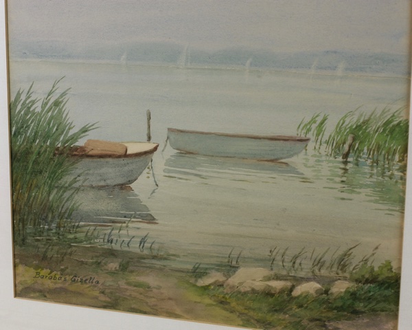 Gizella Barabás Reissmann älteres Aquarell Boot See Balaton Plattensee