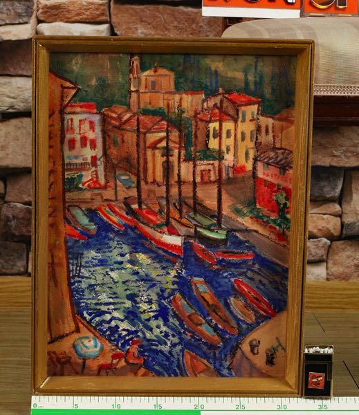 Gouache Mischtechnik Hafen antik expressiv