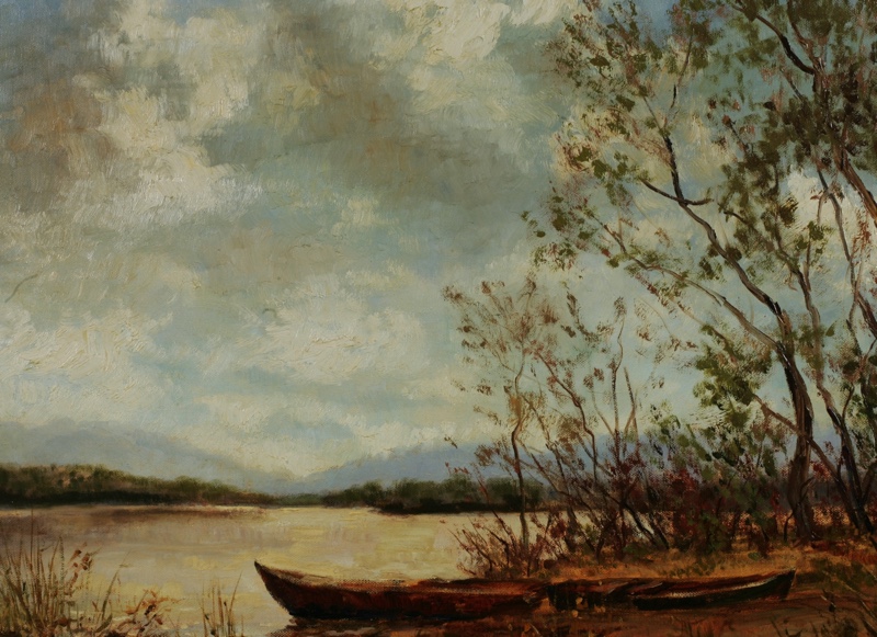 Gramm Gemälde älter Boot See Impressionist Chiemsee
