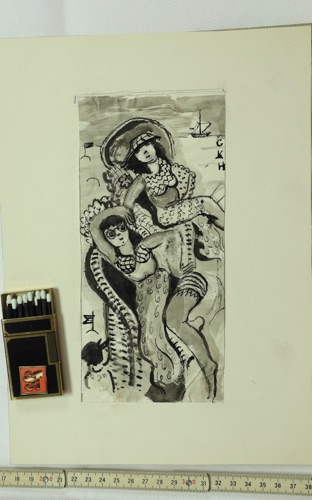 Gretl Kratz Hanow 4xMalerei antik Art Deco Puppenspiel Portraits