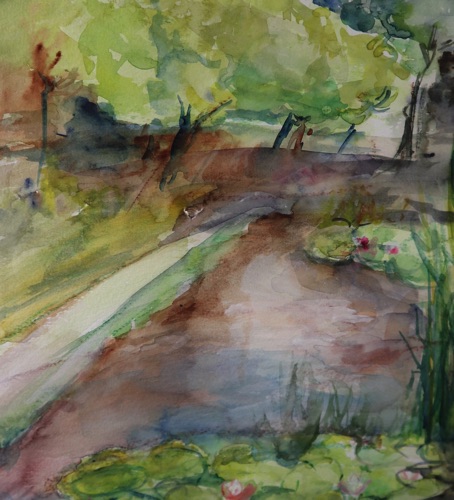 Gunn Aquarell Teich Seerosen