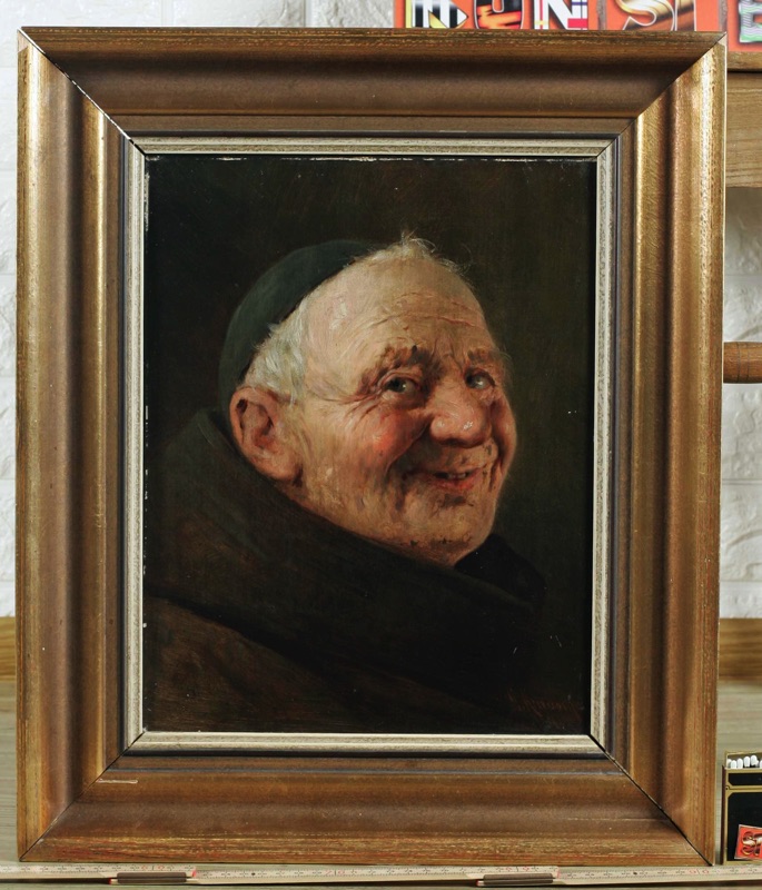 Gustav Adolf Krauscke antikes Ölgemälde Portrait Mönch