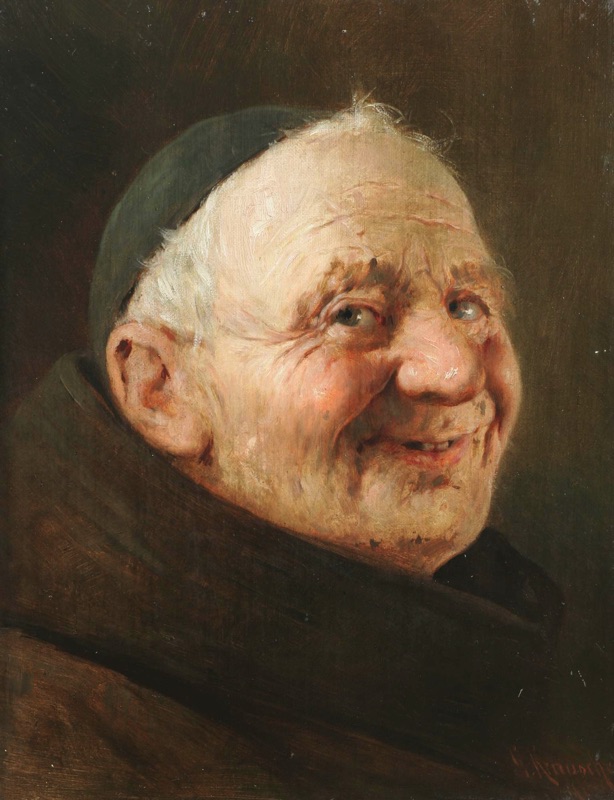 Gustav Adolf Krauscke antikes Ölgemälde Portrait Mönch