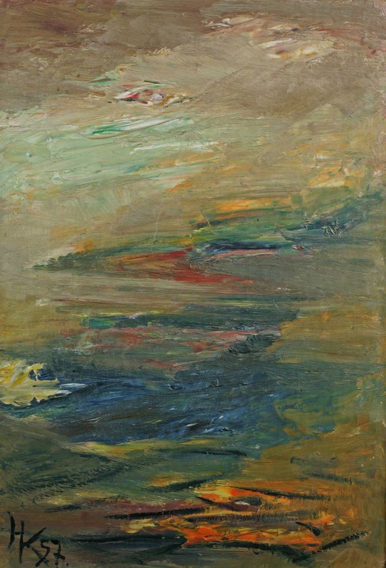 H K Monogramm Ölgemälde abstrakt Komposition 1957
