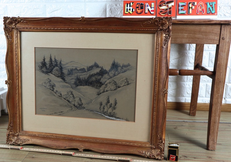 H Pietz Zeichnung weiß gehöht Landschaft 1945