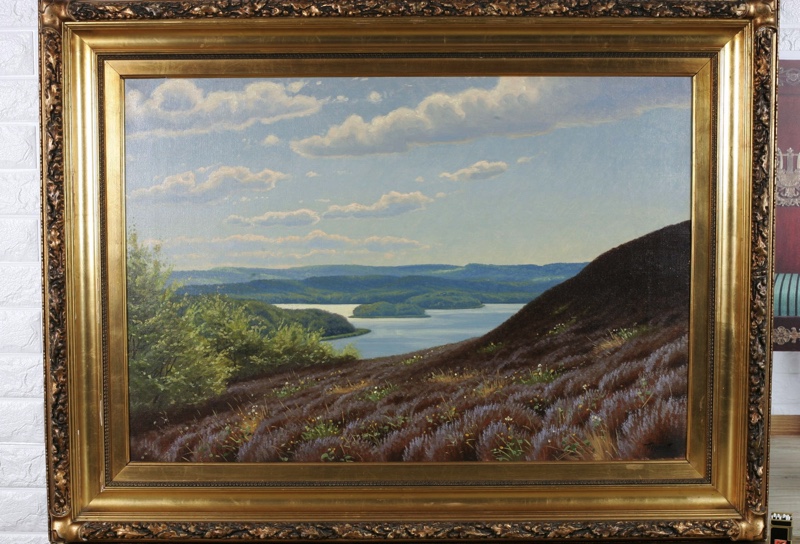 H Thoring Ölgemälde antik Rahmen 119cm See Gebirge