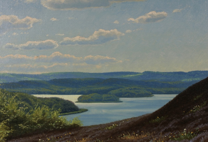 H Thoring Ölgemälde antik Rahmen 119cm See Gebirge