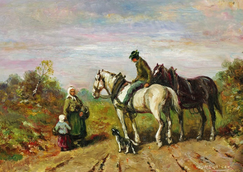 Hallberg Ölgemälde Landschaft Pferde Reiter