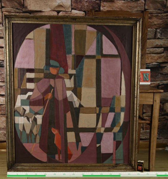 Hannes Otto Weber 1911-1994 Ölgemälde antik Schäfer Kubismus Avantgarde Schafe