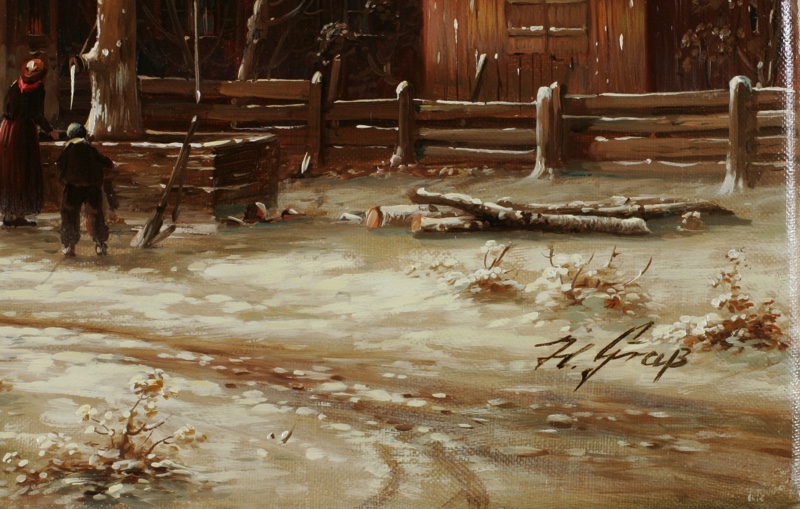 Hans Grass Ölgemälde ältere Eisläufer Dorf Winter