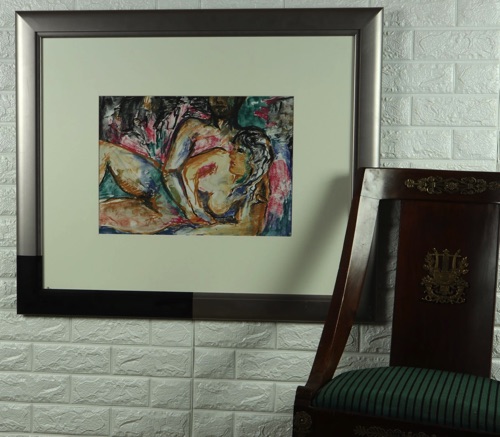 Hans Janoli Aquarell älter Akt Mann Frau