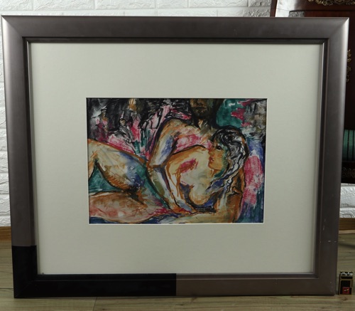 Hans Janoli Aquarell älter Akt Mann Frau